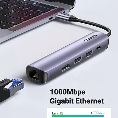 Bộ chuyển đổi USB-C sang 2*USB 3.0+HDMI+RJ45 Ugreen ( 10919)
