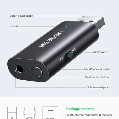 Bộ thu phát Bluetooth 5.1 2 trong 1 Bộ điều hợp Bluetooth không dây Ugreen 60300