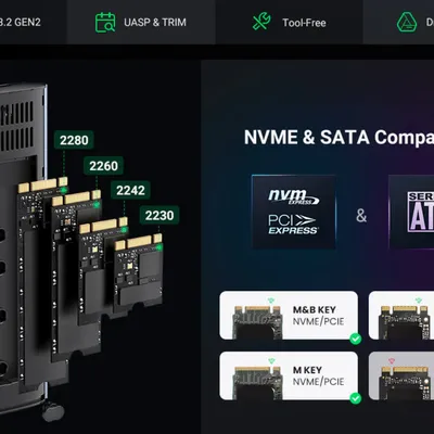 Box ổ cứng SSD M.2 hỗ trợ NVME+SATA USB Type-C 3.2 GEN2 tốc độ 10Gbps Ugreen 90264