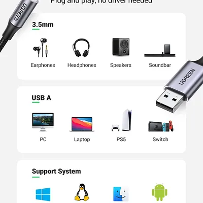 Cáp chuyển USB 2.0 to 3.5mm (mic+loa) Ugreen 30757