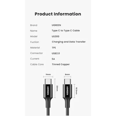 Cáp sạc Type-C USB 2.0 5A 100W Ugreen 80372