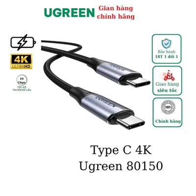Cáp USB Type-C 3.1 GEN2 dài 1M tốc độ 10Gbps hỗ trợ 4K@60Hz PD 100W Ugreen 80150