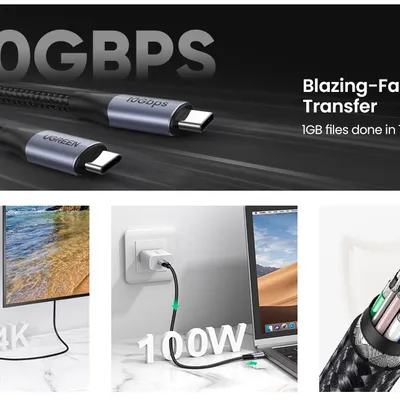Cáp USB Type-C 3.1 GEN2 dài 1M tốc độ 10Gbps hỗ trợ 4K@60Hz PD 100W Ugreen 80150