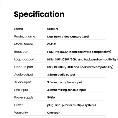 Thiết bị ghi hình Capture Livestream HDMI hỗ trợ 4K Ugreen 80688
