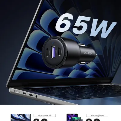 Sạc điện thoại USB 3 cổng 69W dùng trong ô tô Ugreen 20467