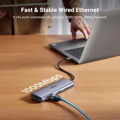 Bộ chuyển Type-C to HDMI + Lan + USB 3.0 + SD/TF + PD Type-C 100W + Type C data Ugreen 15375