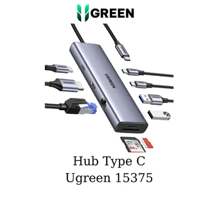 Bộ chuyển Type-C to HDMI + Lan + USB 3.0 + SD/TF + PD Type-C 100W + Type C data Ugreen 15375