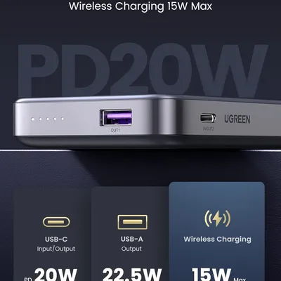 Pin sạc dự phòng 10000mAh Magnetic Wireless Power Bank Ugreen 15086 PB206