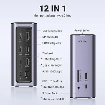 Bộ chuyển Type C sang 3*USB 3.0+2*HDMI+1DP+RJ45+SD&TF+3.5mm Ugreen (90325)