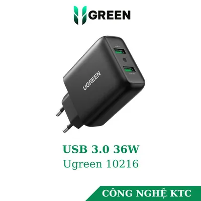 Củ sạc nhanh 36W 2 cổng USB  3.0 18W Ugreen 10216 CD161