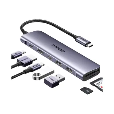 Bộ chuyển Type C to HDMI 4k@30Hz + 2 x USB 3.0 + USB-C + SD&TF + PD Ugreen 15214