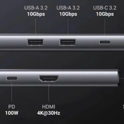 Bộ chuyển đổi USB-C sang 2*USB-A 3.0+USB-C+HDMI+SD/TF+PD hỗ trợ 4K Ugreen 15531 CM498