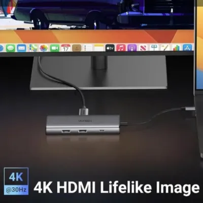 Bộ chuyển đổi USB-C sang 2*USB-A 3.0+USB-C+HDMI+SD/TF+PD hỗ trợ 4K Ugreen 15531 CM498