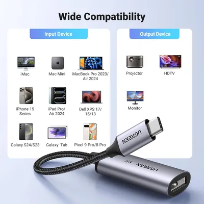 Cáp chuyển USB-C sang Displayport 1.4 hỗ trợ 8K@60HZ dài 10cm Ugreen 15575