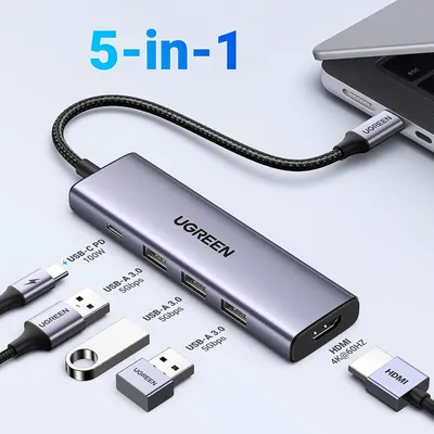 Bộ chuyển Type C To HDMI + 3*USB 3.0 + PD Power 4K@60Hz  Ugreen 15597 CM511