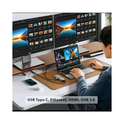 Bộ chuyển Type C to HDMI + VGA + USB 3.0 + LAN 1Gbps + Card Reader + PD 100w Ugreen 15600