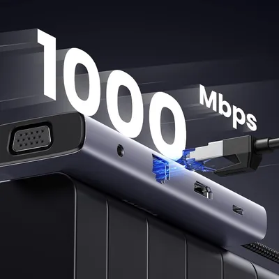 Bộ chuyển Type C to HDMI + VGA+ USB 3.0 + LAN 1Gbps + Card Reader + 3.5mm Ugreen 15601 CM498