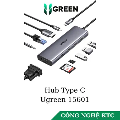 Bộ chuyển Type C to HDMI + VGA+ USB 3.0 + LAN 1Gbps + Card Reader + 3.5mm Ugreen 15601 CM498