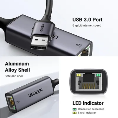 Cáp chuyển USB 3.0 to Lan 1000 Mbps Ugreen 15736 CM209