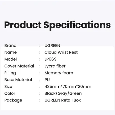 Tấm lót bàn phím đệm cổ tay chất liệu cao su (không xốp) màu đen Ugreen 25248