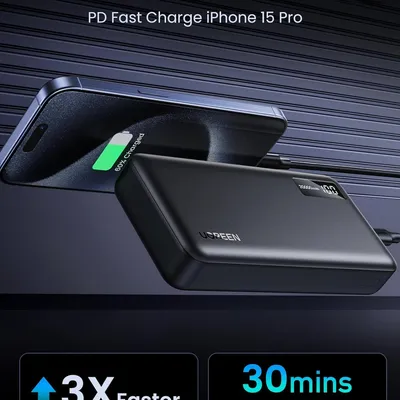 Pin sạc dự phòng dùng cho điện thoại 20000mAh Li-ion màu đen 3 cổng đầu ra Ugreen 25683