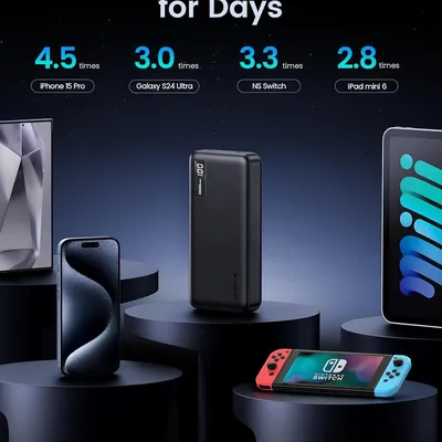 Pin sạc dự phòng dùng cho điện thoại 20000mAh Li-ion màu đen 3 cổng đầu ra Ugreen 25683