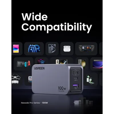 Củ sạc Nexode GaN Pro 100W 2 cổng USB-C và 1 USB Nexode Ugreen 25873