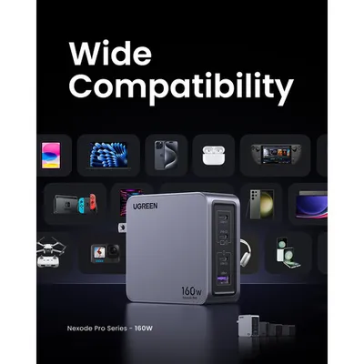 Củ sạc Nexode GaN Pro 160W 2 cổng USB-C và 1 USB Nexode Ugreen 25876