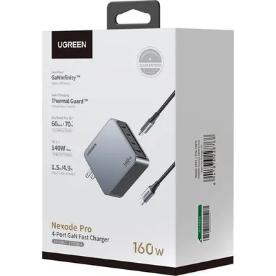 Củ sạc Nexode GaN Pro 160W 2 cổng USB-C và 1 USB Nexode Ugreen 25876