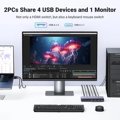 Bộ gộp HDMI 2 vào 1 ra màu đen hỗ trợ KVM 8K Ugreen 25961