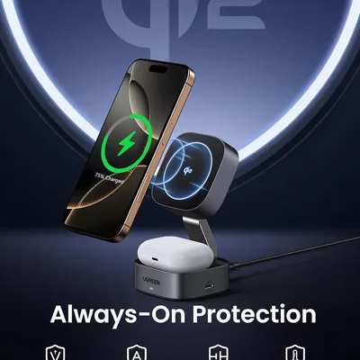 Sạc cho điện thoại tai nghe đồng hồ  Qi 15W  USB-C PD Ugreen 35316 W702