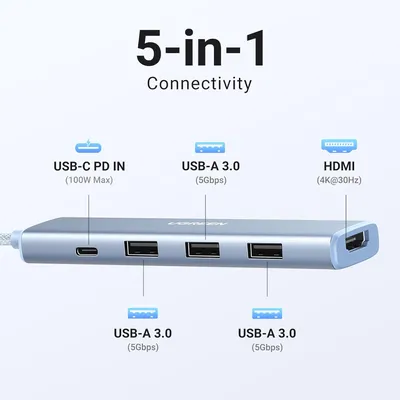 Bộ chuyển đổi USB-C sang 3*USB 3.0+HDMI+USB-C hỗ trợ 4K Ugreen 35581