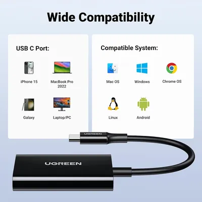 Đầu đọc thẻ TF + SD chân cắm USB-C 3.1 gen1 màu đen Ugreen 35622