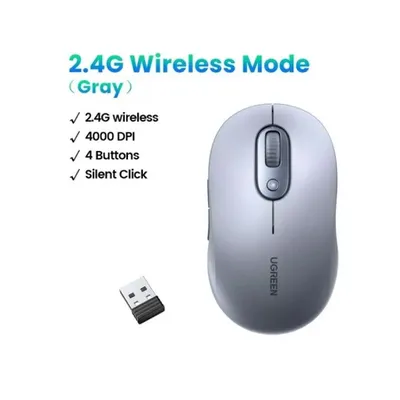 Chuột không dây 2.4Ghz dùng cho máy tính laptop chất liệu nhựa ABS màu xám Ugreen 35900 M556