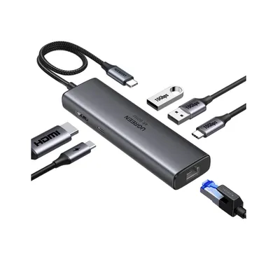 Bộ chuyển đổi USB-C sang USB-C PD+3*USB 3.0+RJ45+HDMI hỗ trợ 4K@60hz Ugreen 45000 CM512