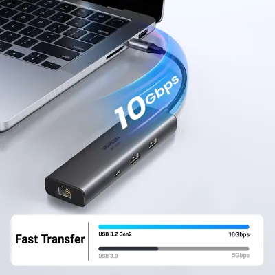 Bộ chuyển đổi USB-C sang USB-C PD+3*USB 3.0+RJ45+HDMI hỗ trợ 4K@60hz Ugreen 45000 CM512