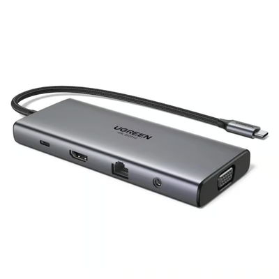 Bộ chuyển đổi USB-C sang 2*USB C+2*USB +HDMI+VGA + SD TF LAN+3.5mm hỗ trợ 4K Ugreen 45520 CM639