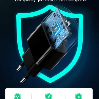 Sạc điện thoại cổng USB-C trợ PD 20W màu đen cáp Type-C to lightning chân EU Ugreen 50799