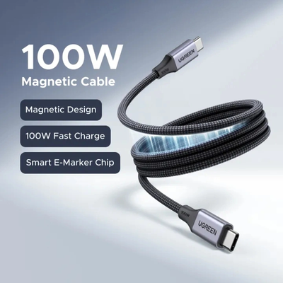 Cáp sạc nhanh Type-C từ tính dài 1M 100W Ugreen 55517 L520