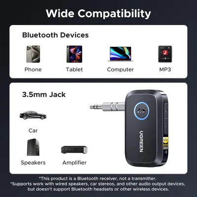 Thiết bị nhận Bluetooth 6.0 công suất Bluetooth hỗ trợ Hi-Res LDAC đầu ra 3.5mm Ugreen 55546