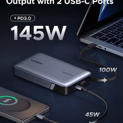 Pin sạc dự phòng dùng cho điện thoại  laptop 20000mAh Lithium có dây USB-C tích hợp Ugreen 55992B PB551