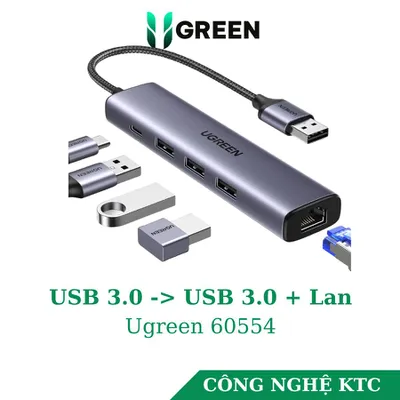 Bộ chia USB 3.0 ra 3 cổng USB 3.0 + Lan 1000Mbps  Ugreen 60554