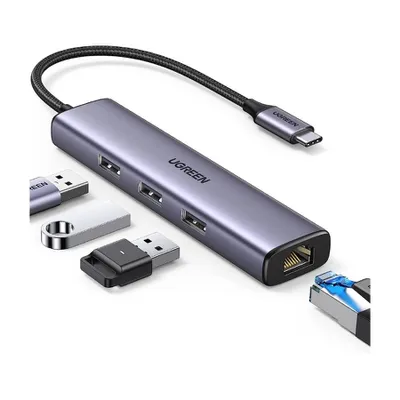 Bộ chia Type C 3 cổng USB 3.0 + Lan RJ45 Ugreen 60600