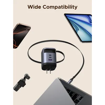 Sạc điện thoại 2 cổng USB-C và 1 cổng USB-A GaN 100W kèm dây rút USB-C Ugreen 65827 X616