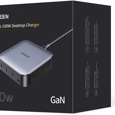 Củ sạc 2 cổng USB-C và 2 USB Nexode công nghệ GaN 100W màu đen Ugreen 90928