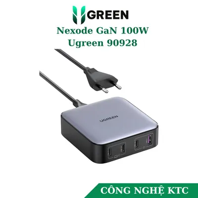 Củ sạc 2 cổng USB-C và 2 USB Nexode công nghệ GaN 100W màu đen Ugreen 90928