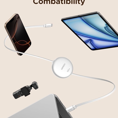 Cáp dữ liệu USB Type-C dạng rút gọn dài 1M màu trắng Ugreen 95673 L531
