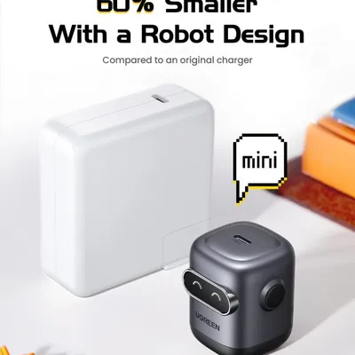 Sạc điện thoại 1 cổng USB-C GaN 30W màu đen xám tạo hình robot Ugreen 45004 X662