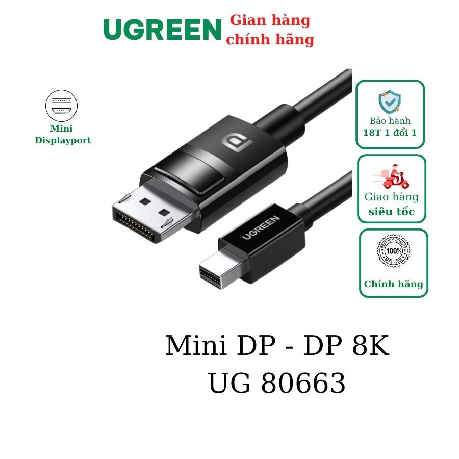 Cáp chuyển Mini Displayport to Displayport dài 1.5M hỗ trợ 8K Ugreen 80663