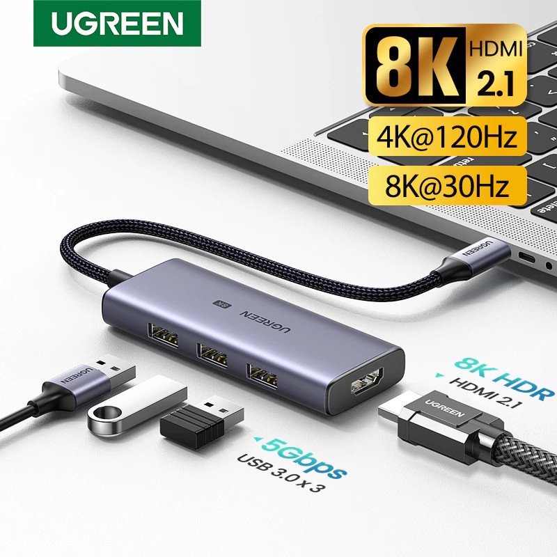 Bộ chuyển Type C to HDMI chuẩn 2.1 8K + 3 x USB 3.0 Ugreen 50629